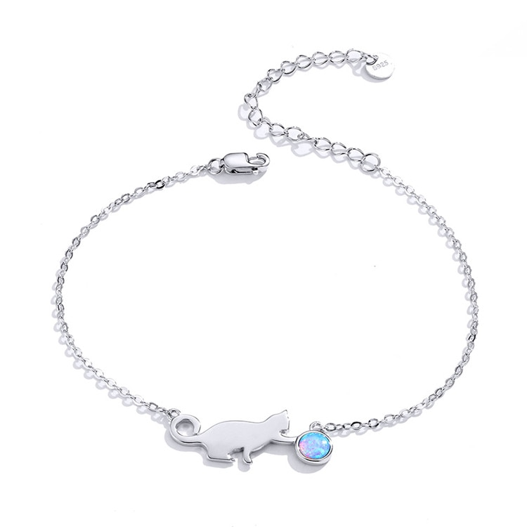 Foto 1 | Pulsera Chulada  Gato Con Bola De Estambre De Plata .925 Y Chapa De Platino  Se Puede Mojar