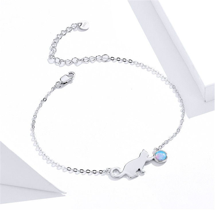 Foto 4 | Pulsera Chulada  Gato Con Bola De Estambre De Plata .925 Y Chapa De Platino  Se Puede Mojar