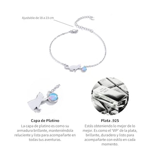 Foto 5 | Pulsera Chulada Gato Con Bola De Estambre De Plata .925 Y Chapa De Platino Se Puede Mojar