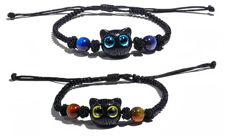 Foto 1 | Xtellar Pulsera De Piedra Lunar Con Diseño De Gato  Exclusiva Para Parejas - 2 Pcs Ajustables Y Tejidas A Mano