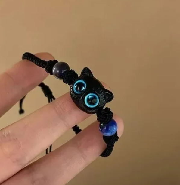 Foto 4 | Xtellar Pulsera De Piedra Lunar Con Diseño De Gato  Exclusiva Para Parejas - 2 Pcs Ajustables Y Tejidas A Mano