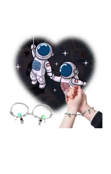 Foto 4 pulgar | Set 2 Pulseras Para Parejas Imán Astronauta Brilla Oscuridad Color Gris