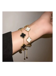 Foto 2 | 2 Pulsera Trébol Cuatro Acero Inoxidable Novia Mujer Color Negro/blanco2 Pulsera Trébol Cuatro Acero Inoxidable Nov
