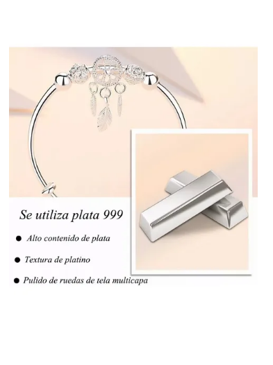 Foto 5 pulgar | Pulsera De Plata Atrapa Sueños  Diámetro 70 Mm