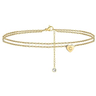 Foto 1 | Pulseras De Tobillo Huoguo Con Iniciales En Forma De Corazón Chapadas En Oro De 14 Quilates Para Muj - Venta Interna