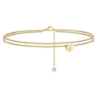 Foto 2 | Pulseras De Tobillo Huoguo Con Iniciales En Forma De Corazón Chapadas En Oro De 14 Quilates Para Muj - Venta Interna