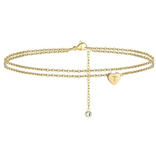 Foto 2 | Pulseras De Tobillo Huoguo Con Iniciales En Forma De Corazón Chapadas En Oro De 14 Quilates Para Muj - Venta Interna
