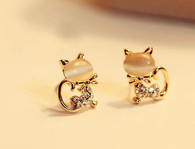 Foto 1 | Pendientes De Tuerca Huoguo A La Moda Coreana Con Bonita Piedra De Gato Y Cristal - Venta Internacional.