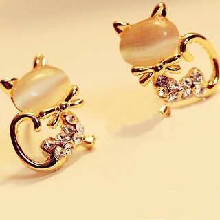 Foto 2 | Pendientes De Tuerca Huoguo A La Moda Coreana Con Bonita Piedra De Gato Y Cristal - Venta Internacional.