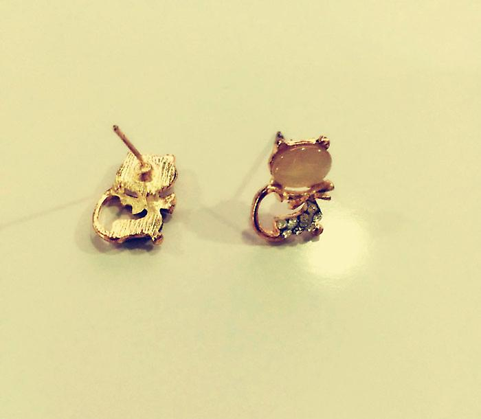 Foto 4 pulgar | Pendientes De Tuerca Huoguo  A La Moda Coreana  Con Bonita Piedra De Gato Y Cristal - Venta Internacional.
