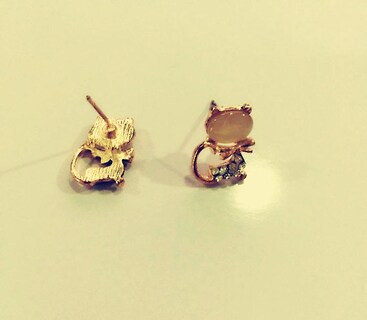 Foto 3 | Pendientes De Tuerca Huoguo A La Moda Coreana Con Bonita Piedra De Gato Y Cristal - Venta Internacional.