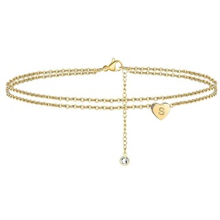 Foto 2 | Pulseras De Tobillo Huoguo Con Iniciales En Forma De Corazón Chapadas En Oro De 14 Quilates Para Muj - Venta Interna