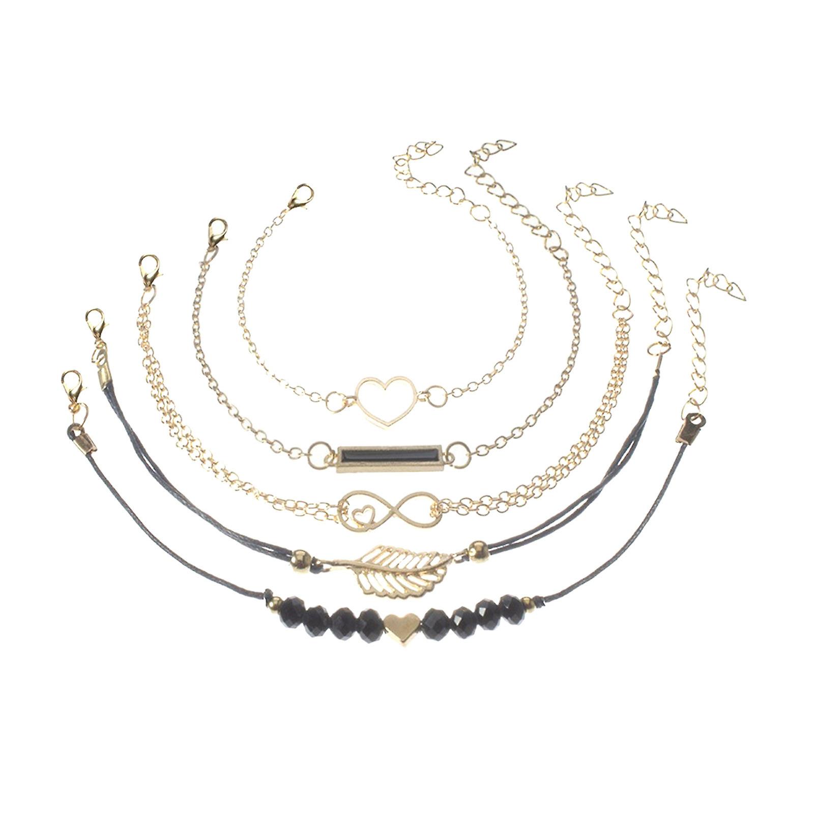 Foto 3 | Juego De Pulseras Huoguo Con Cuentas Negras En Forma De Corazón Para Mujer (5 Piezas) - Venta Internacional.
