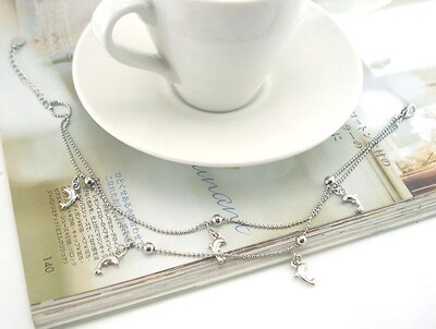 Foto 1 | Pulsera Tobillera Con Forma De Cadena Con Forma De Pez Y Delfín Para Mujer En Aleación De Plata - Venta Internacional.