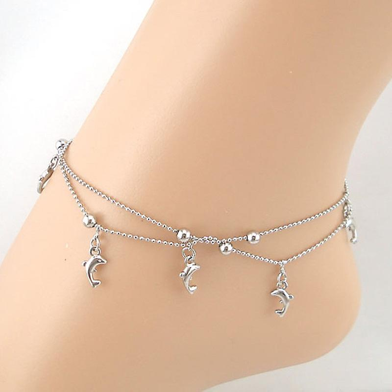 Foto 3 pulgar | Pulsera Tobillera Con Forma De Cadena Con Forma De Pez Y Delfín Para Mujer En Aleación De Plata - Venta Internacional.