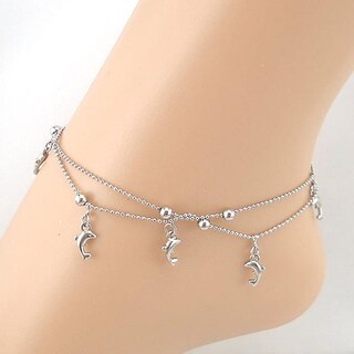 Foto 2 | Pulsera Tobillera Con Forma De Cadena Con Forma De Pez Y Delfín Para Mujer En Aleación De Plata - Venta Internacional.