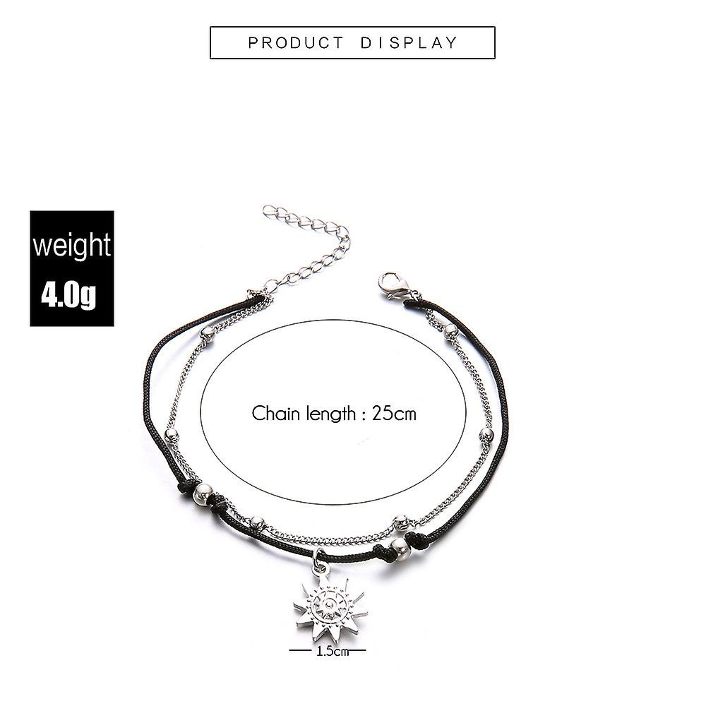 Foto 6 pulgar | Tobillera Huoguo De Doble Cadena Sun Alloy 4g Beach Boho Para Mujer - Venta Internacional.