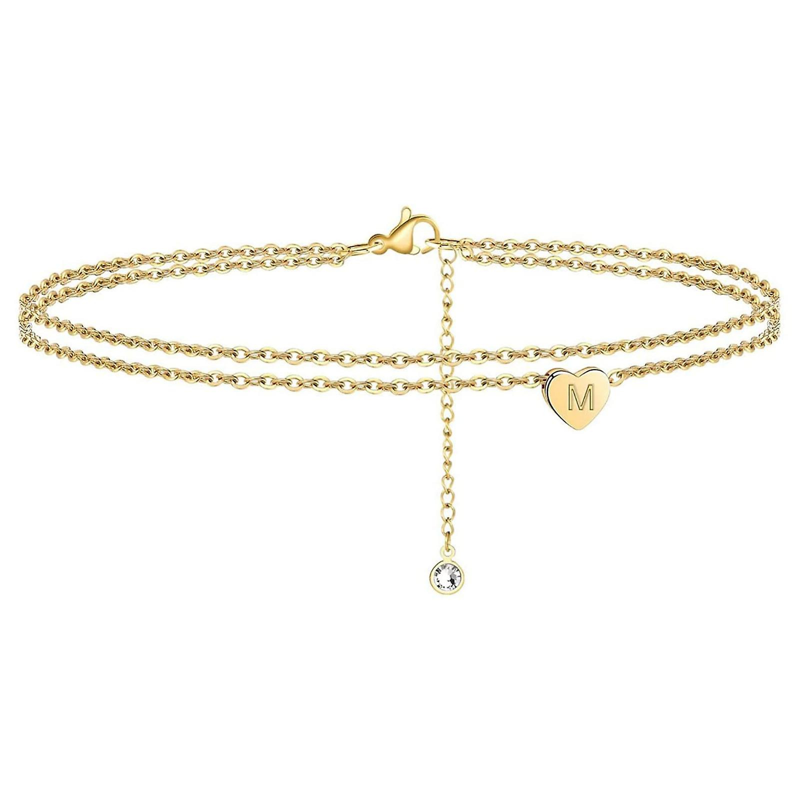 Foto 3 pulgar | Pulseras De Tobillo Huoguo Con Iniciales En Forma De Corazón Chapadas En Oro De 14 Quilates Para Muj - Venta Interna