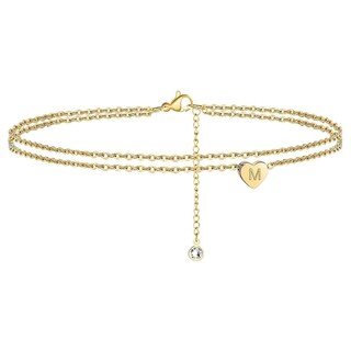 Foto 2 | Pulseras De Tobillo Huoguo Con Iniciales En Forma De Corazón Chapadas En Oro De 14 Quilates Para Muj - Venta Interna