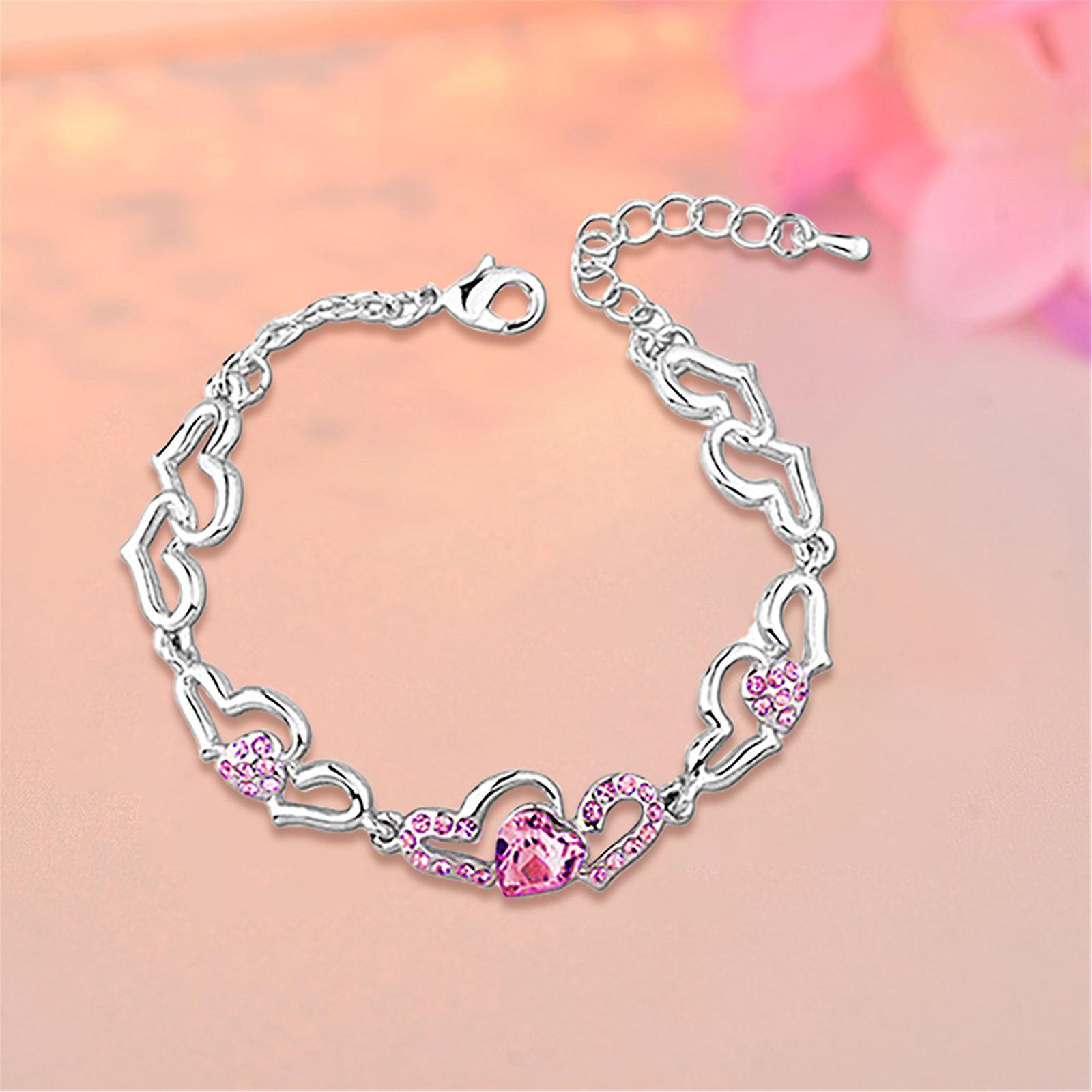 Foto 3 pulgar | Pulsera Huoguo Heart Con Cristales Austriacos De Acero Inoxidable - Venta Internacional.