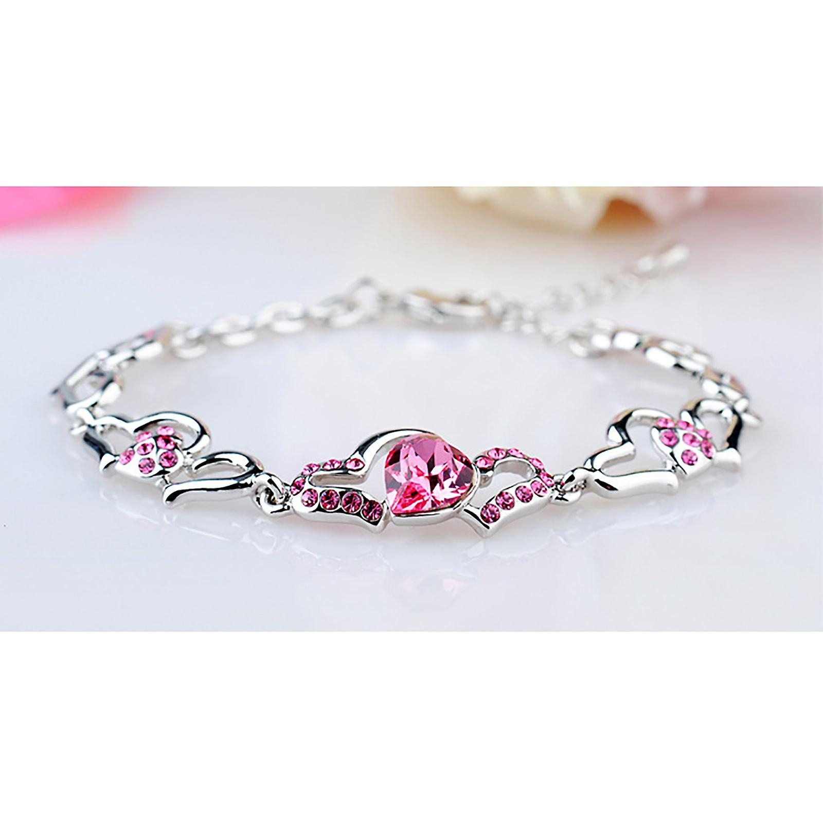 Foto 4 pulgar | Pulsera Huoguo Heart Con Cristales Austriacos De Acero Inoxidable - Venta Internacional.