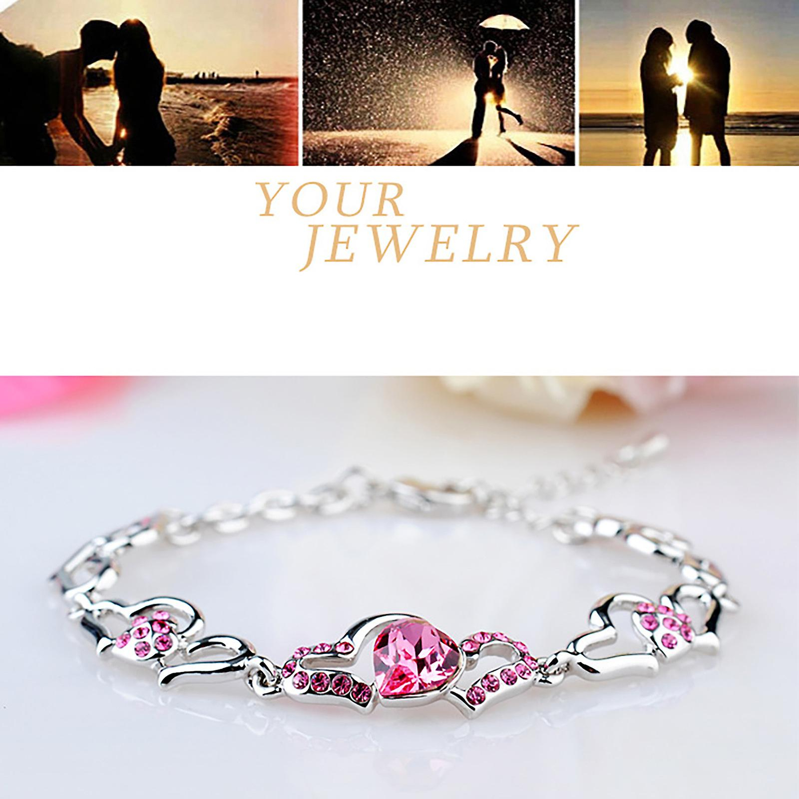 Foto 5 pulgar | Pulsera Huoguo Heart Con Cristales Austriacos De Acero Inoxidable - Venta Internacional.
