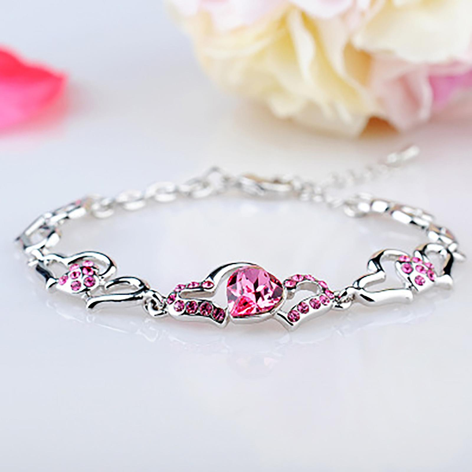 Foto 6 pulgar | Pulsera Huoguo Heart Con Cristales Austriacos De Acero Inoxidable - Venta Internacional.