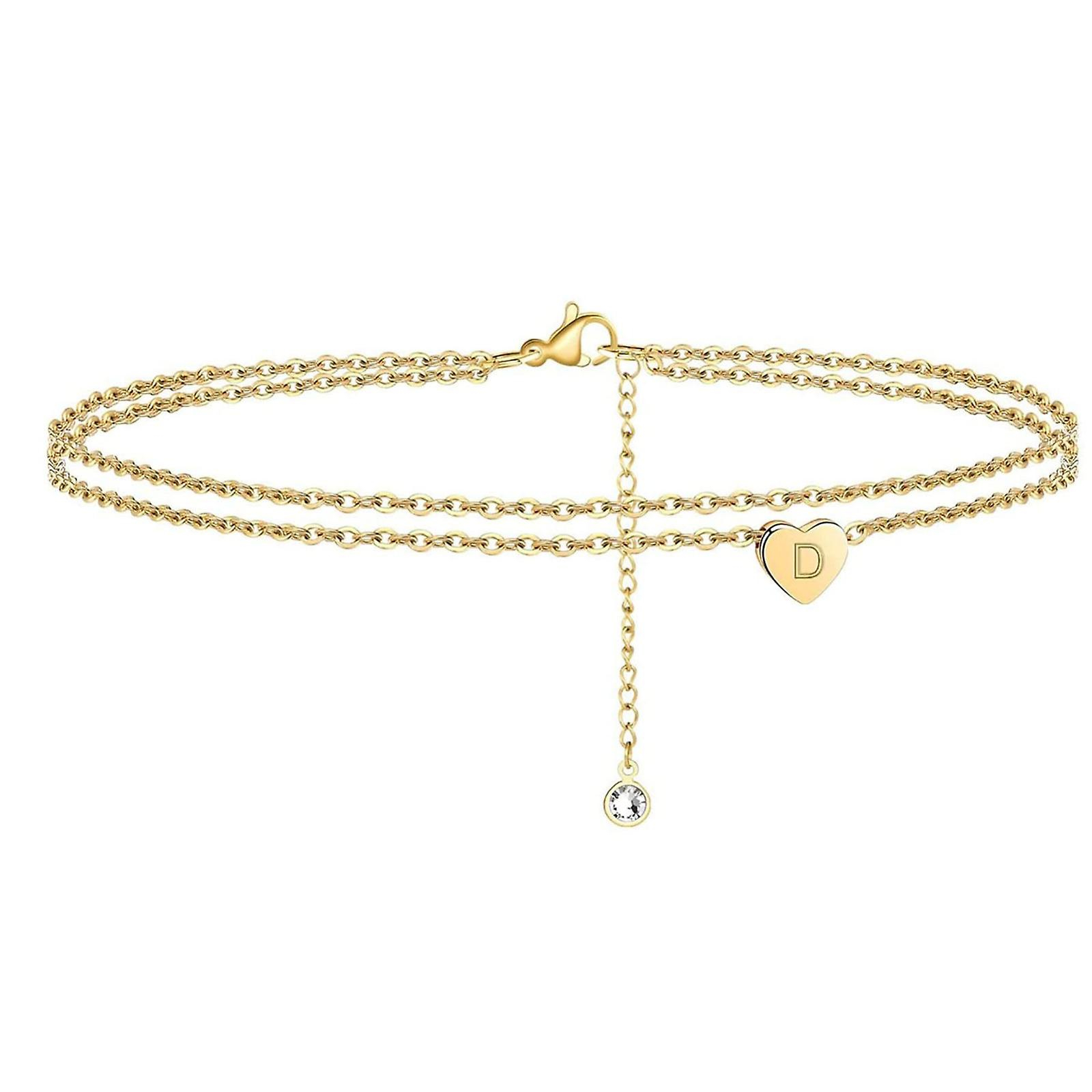 Foto 2 pulgar | Pulseras De Tobillo Huoguo Con Iniciales En Forma De Corazón Chapadas En Oro De 14 Quilates Para Muj - Venta Interna