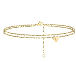 Foto 1 | Pulseras De Tobillo Huoguo Con Iniciales En Forma De Corazón Chapadas En Oro De 14 Quilates Para Muj - Venta Interna