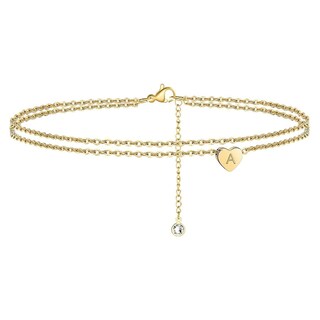 Foto 2 | Pulseras De Tobillo Huoguo Con Iniciales En Forma De Corazón Chapadas En Oro De 14 Quilates Para Muj - Venta Interna