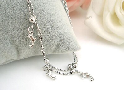 Foto 4 | Pulsera Tobillera Con Forma De Cadena Con Forma De Pez Y Delfín Para Mujer En Aleación De Plata - Venta Internacional.