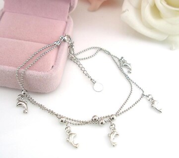 Foto 5 | Pulsera Tobillera Con Forma De Cadena Con Forma De Pez Y Delfín Para Mujer En Aleación De Plata - Venta Internacional.