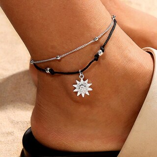Foto 2 | Tobillera Huoguo De Doble Cadena Sun Alloy 4g Beach Boho Para Mujer - Venta Internacional.