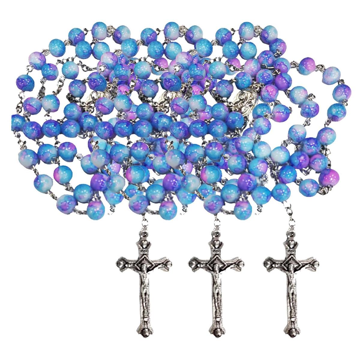 Collares Rosarios De Cruz High Monaco Mxliv-003 3 Piezas Azul/morado