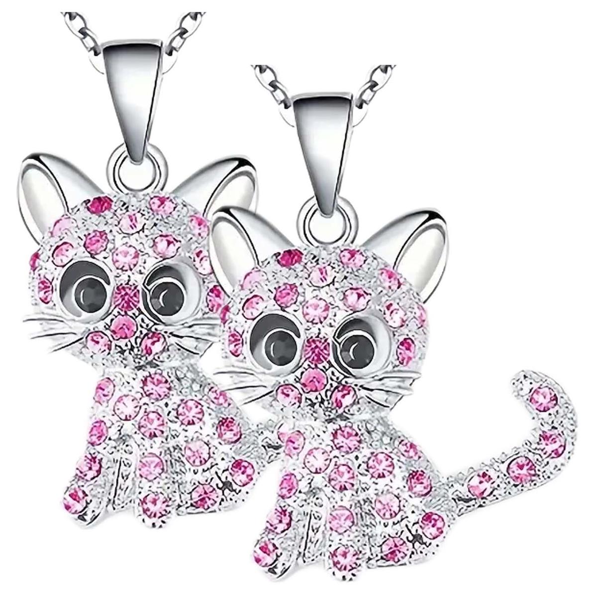 Cadenas Con Dijies De Animalesventdepot Mxaka-002 2piezas Plata Y Rosa