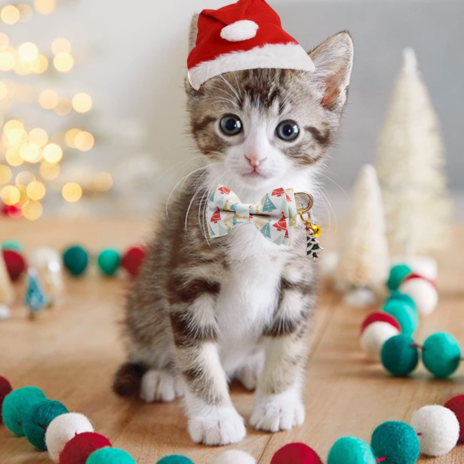 Foto 6 | Juego De 2 Collares De Algodón Para Gatos Navideños Con Pajarita, Beige Y Rojo - Venta Internacional.