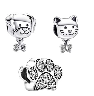 Foto 1 | Kit De 3 Charms De Mascotas Para Pulsera Que También Funcionan Como Dijes, Perro, Gato Y Huella De Perro, Plateados