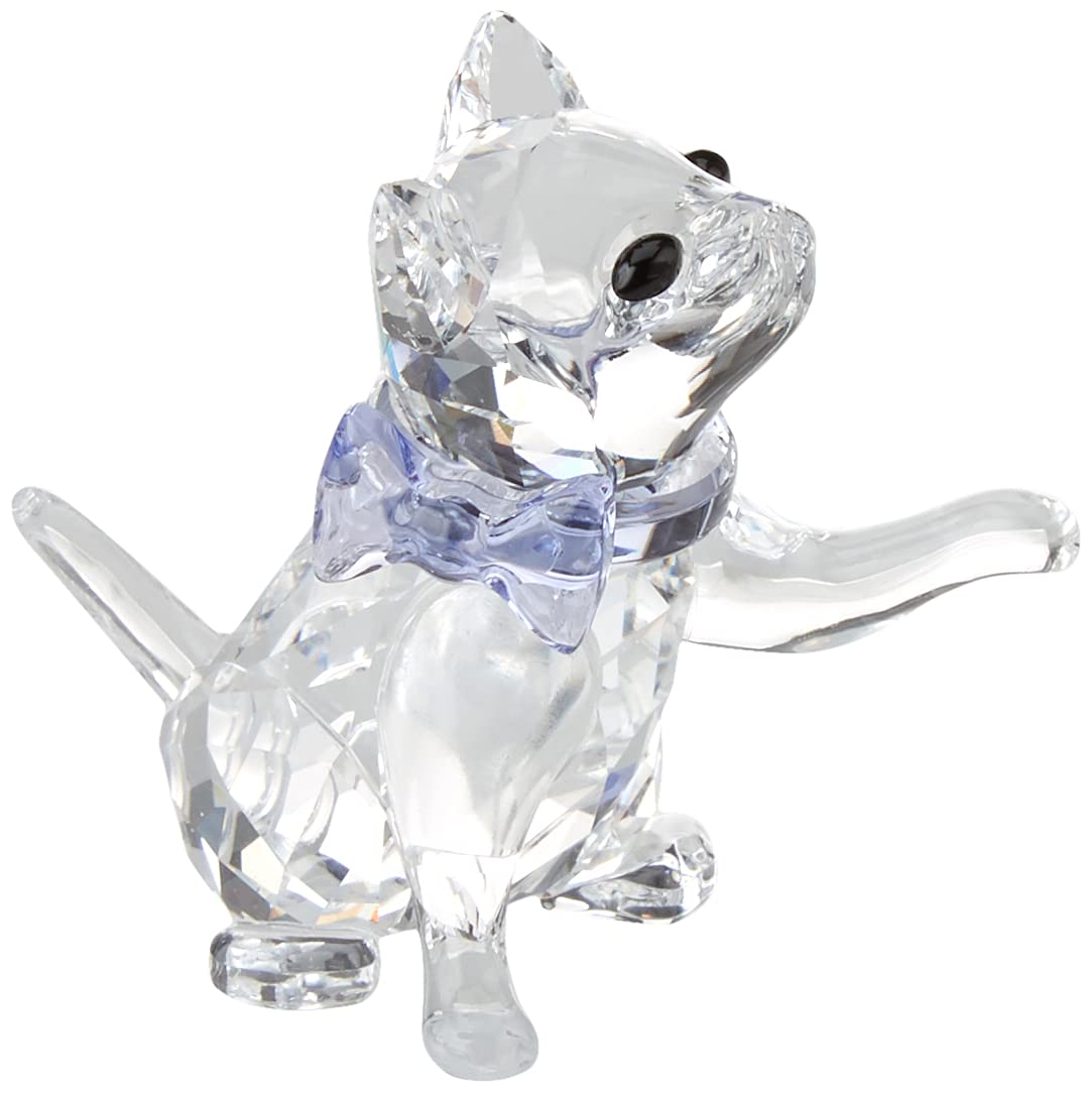 Figura De Cristal Transparente Con Diseño De Gatito De Swarovski Y Cuello Color Lavanda - Venta Internacional.