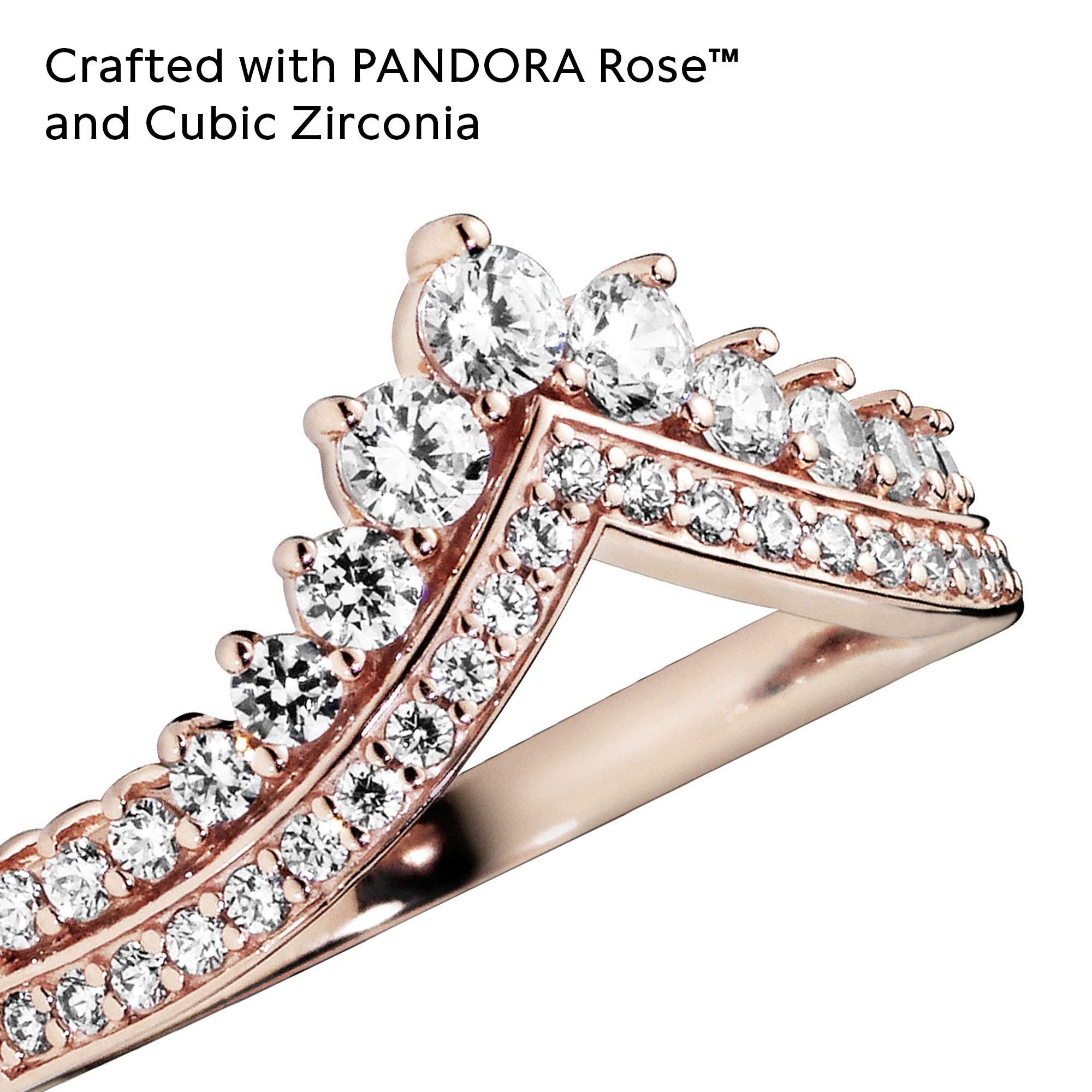 Foto 5 pulgar | Anillo Pandora Princess Wishbone En Oro Rosa De 14 Quilates Con Circonita Cúbica, Tamaño 6 - Venta Internacional.