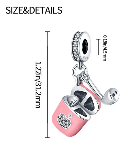 Foto 5 pulgar | Xtellar Dije Plata De Ley S925 Auriculares For Pulseras Color Rosa