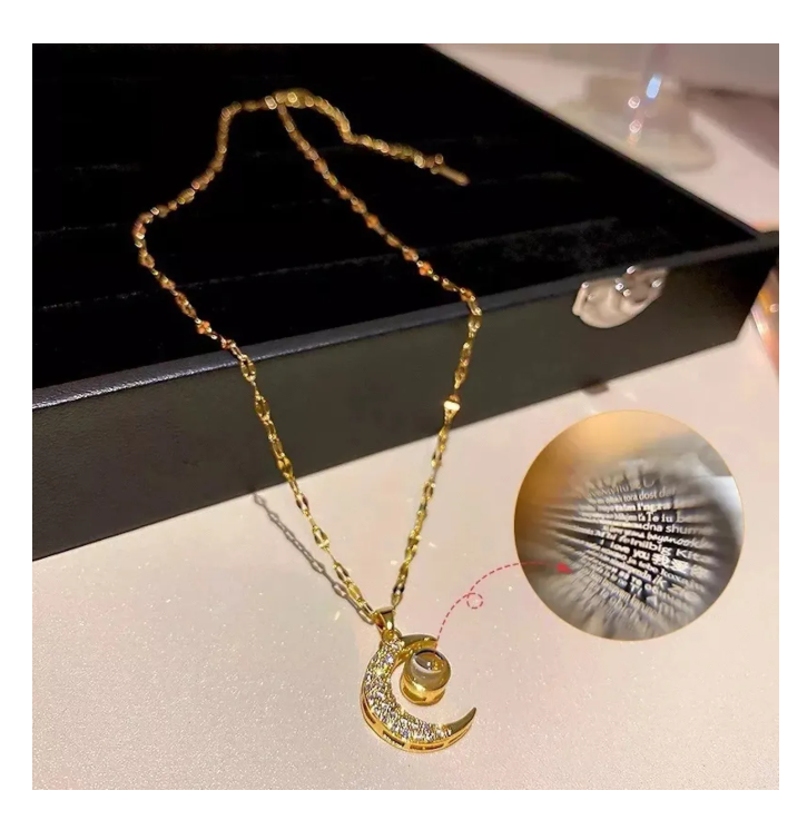 Foto 3 | Collar Dije De Luna Proyector Te Amo En 100 Idiomas Para Mujer Chapada En Oro De 18k