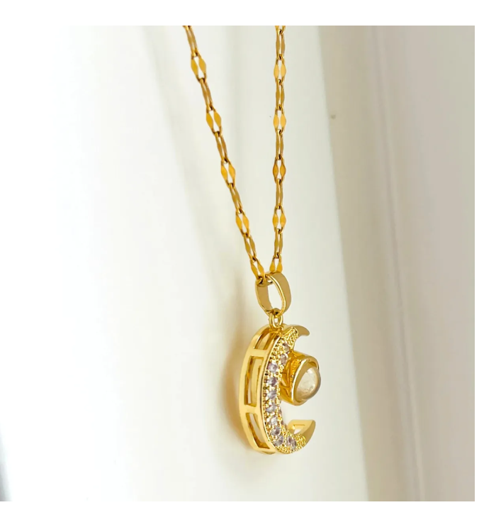 Foto 5 | Collar Dije De Luna Proyector Te Amo En 100 Idiomas Para Mujer Chapada En Oro De 18k