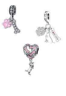 Foto 1 | Kit De 3 Charms De Mascotas Para Pulsera O Dijes, Perro Con Corazón, Hueso Con Patita Rosa, I Love My Dog Pla