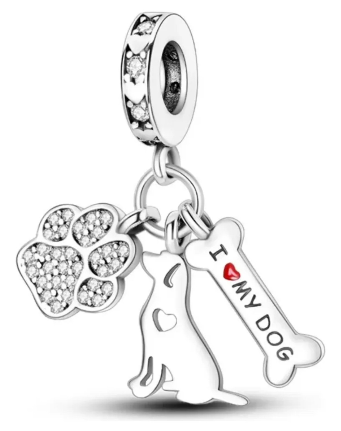 Foto 7 pulgar | Kit De 3 Charms De Mascotas Para Pulsera O Dijes, Perro Con Corazón, Hueso Con Patita Rosa,  I Love My Dog  Pla