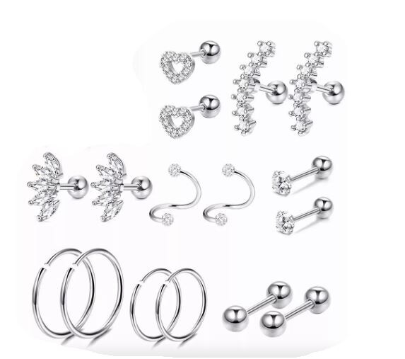 Aretes Wünd de Acero Inoxidable Plateados 8 Pares $734