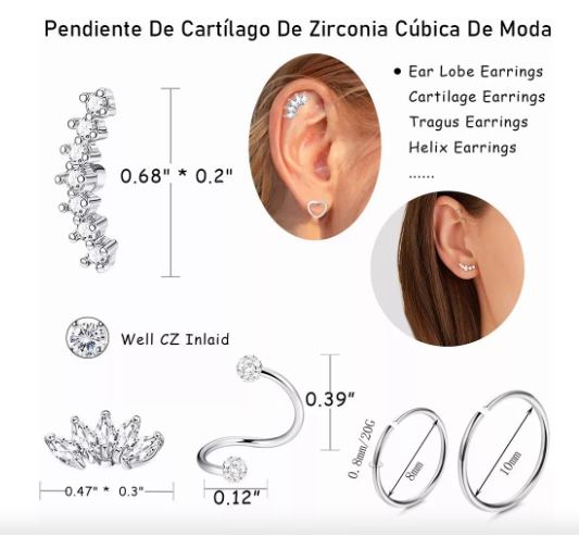 Foto 3 pulgar | Aretes Wünd de Acero Inoxidable Plateados 8 Pares