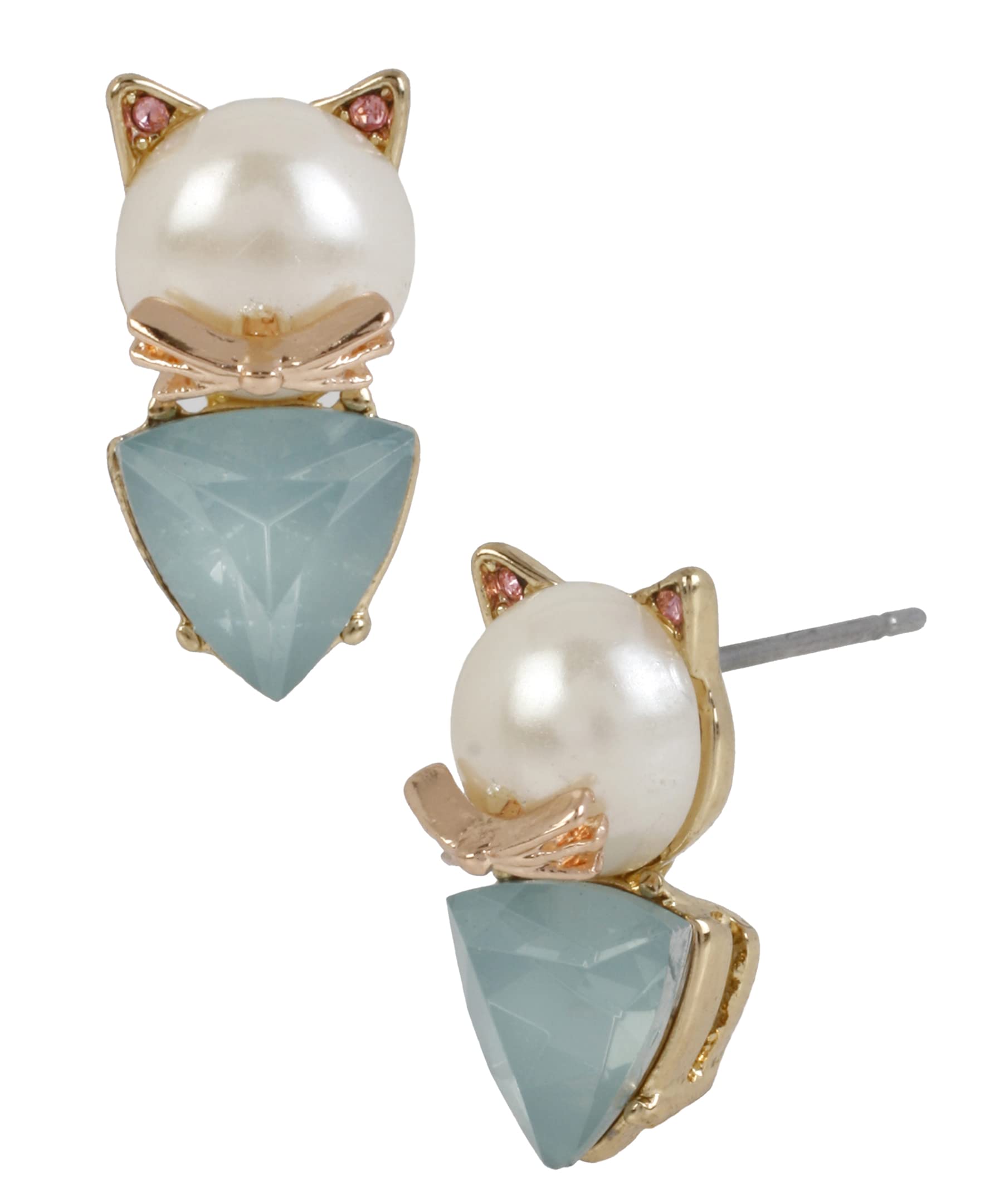 Foto 2 pulgar | Venta Internacional - Pendientes Betsey Johnson Cat Stud Pearl De Metal Dorado