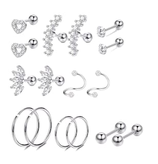 Foto 1 | Piercing Aretes Oreja Acero Inoxidable Cartílago Set 8 Pares Color Plateado