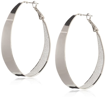 Foto 1 | Pendientes Guess Ovalados Grandes Plateados con Purpurina 40 mm - Venta Internacional
