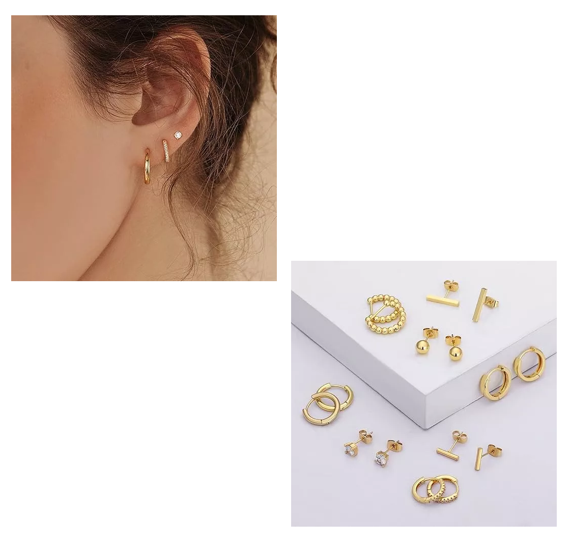 Foto 5 pulgar | Aretes Laminado de Oro 14k para Mujer 8 Pares